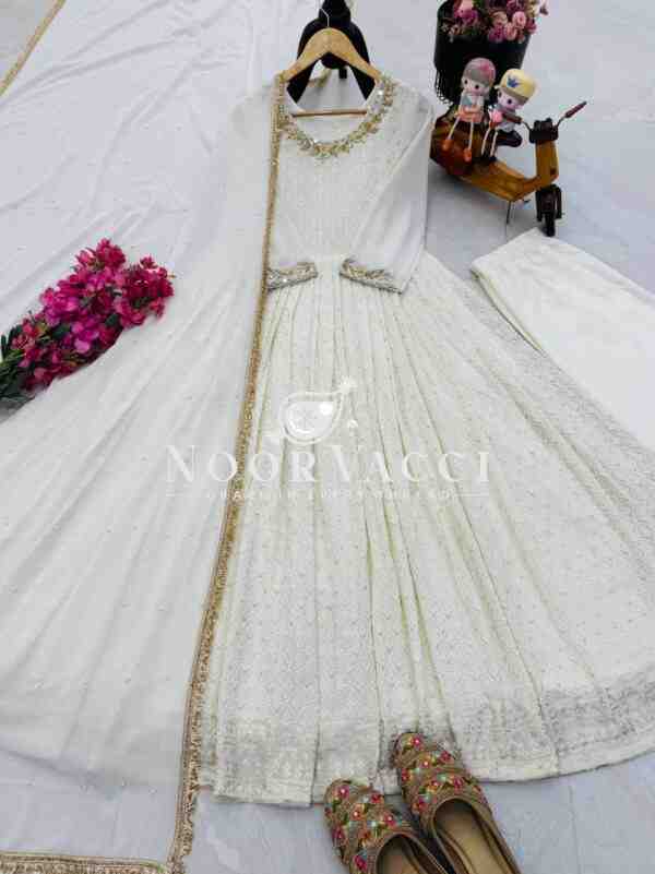 Fox Georgette Designer Party Gown with Pant and Dupatta Set - Image 11