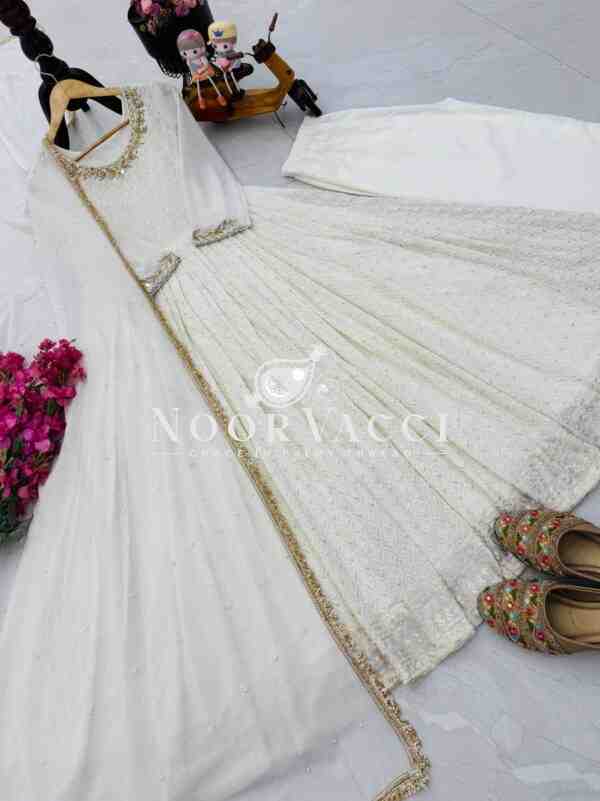 Fox Georgette Designer Party Gown with Pant and Dupatta Set - Image 12