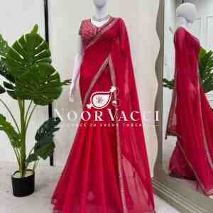 Faux Georgette Embroidered Saree with Fancy Latkan