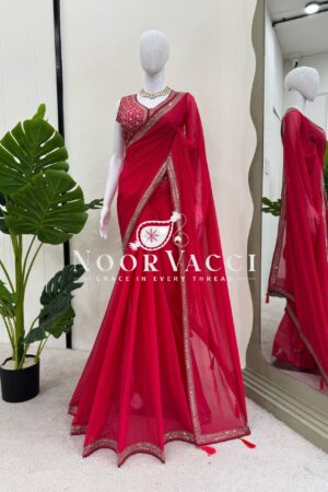 Buy Faux Georgette Embroidered Saree with Fancy Latkan
