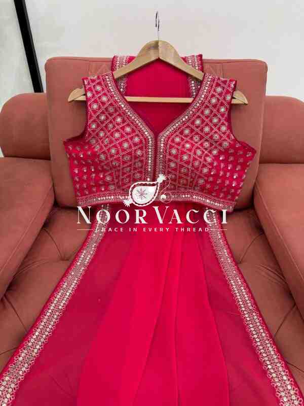 Faux Georgette Embroidered Saree with Fancy Latkan - Image 4