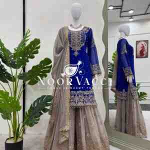 Faux Georgette Designer Suit with Pearl and Sequence Work