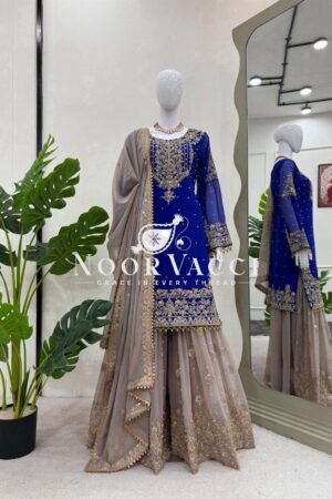 Buy Faux Georgette Designer Suit with Pearl and Sequence Work