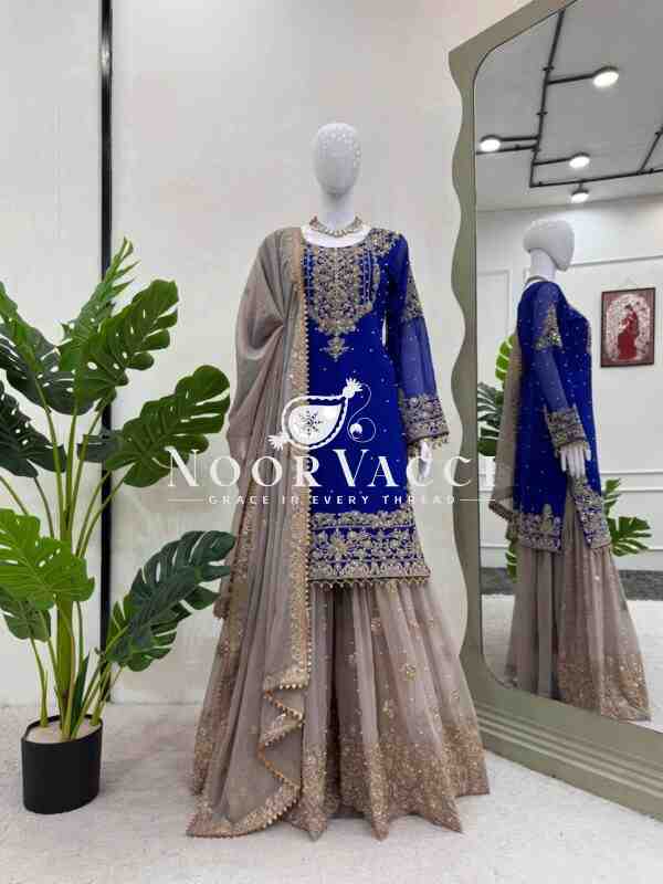 Faux Georgette Designer Suit with Pearl and Sequence Work