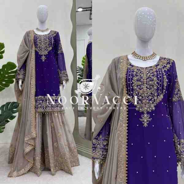 Faux Georgette Designer Suit with Pearl and Sequence Work - Image 2