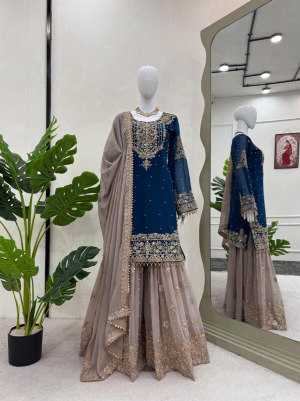 Shop Faux Georgette Designer Suit with Pearl and Sequence Work - Image 3