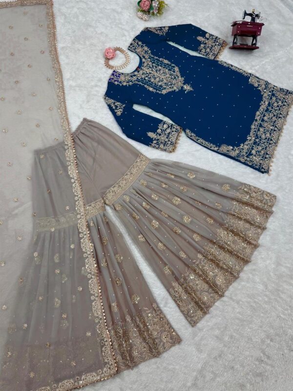 Shop Faux Georgette Designer Suit with Pearl and Sequence Work - Image 6