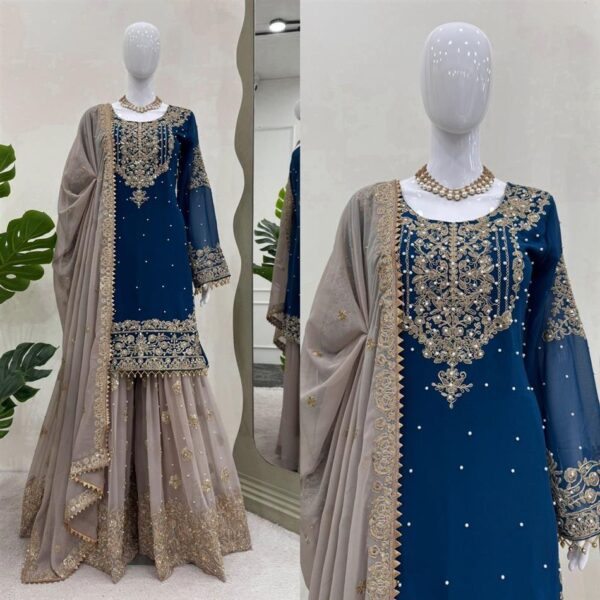Shop Faux Georgette Designer Suit with Pearl and Sequence Work - Image 2