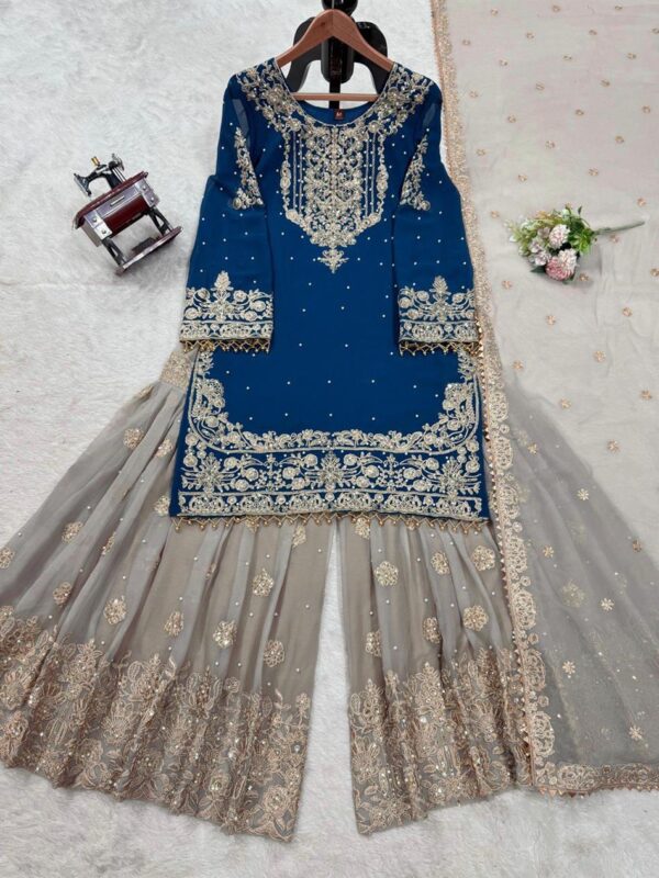 Shop Faux Georgette Designer Suit with Pearl and Sequence Work - Image 5