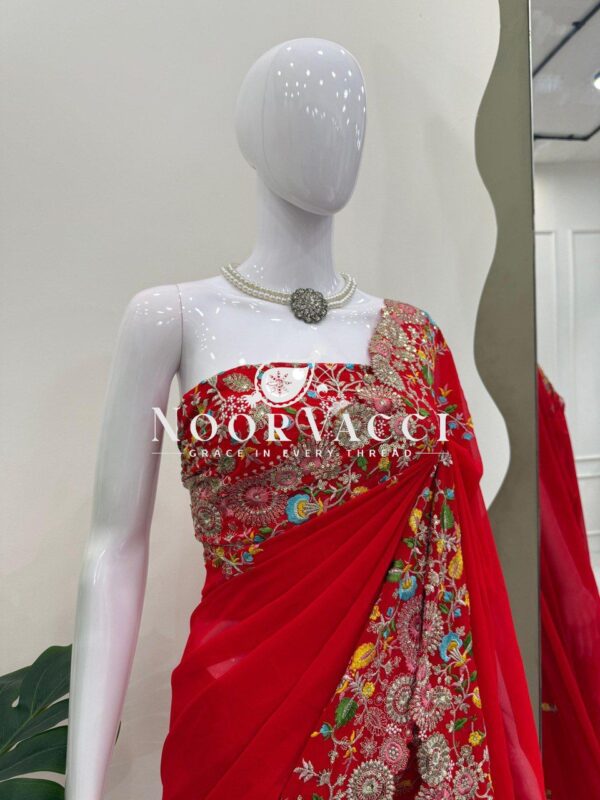 Shop Faux Georgette Saree with Thread and Sequence Work - Image 3