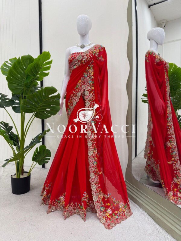 Shop Faux Georgette Saree with Thread and Sequence Work - Image 4