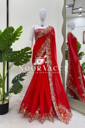 Shop Faux Georgette Saree with Thread and Sequence Work