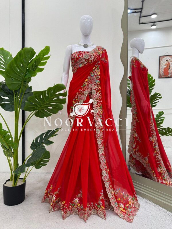 Shop Faux Georgette Saree with Thread and Sequence Work