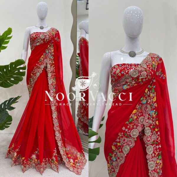 Shop Faux Georgette Saree with Thread and Sequence Work - Image 2