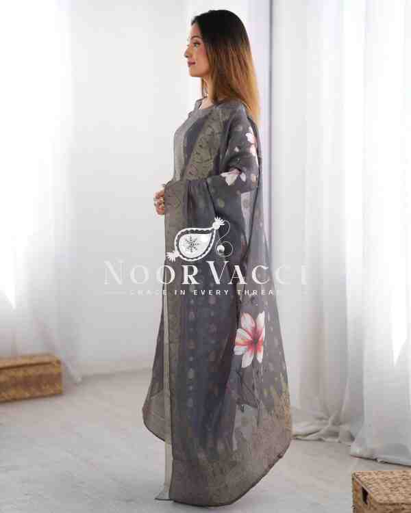 Chanderi Silk Jacquard Printed Suit Set with Dupatta - Image 2