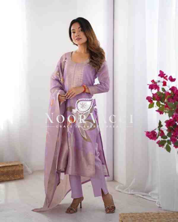 Chanderi Silk Jacquard Printed Suit Set with Dupatta