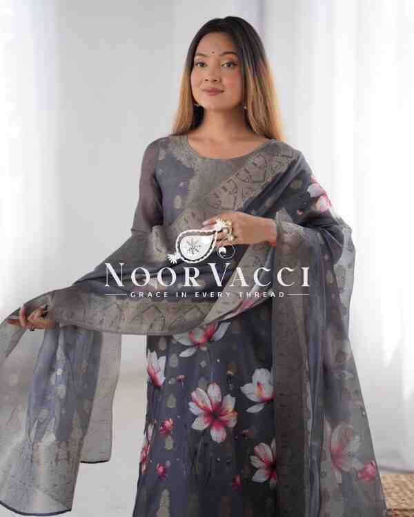 Chanderi Silk Jacquard Printed Suit Set with Dupatta - Image 6