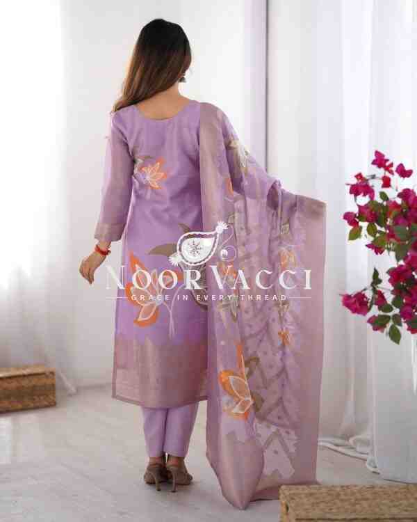 Chanderi Silk Jacquard Printed Suit Set with Dupatta - Image 7