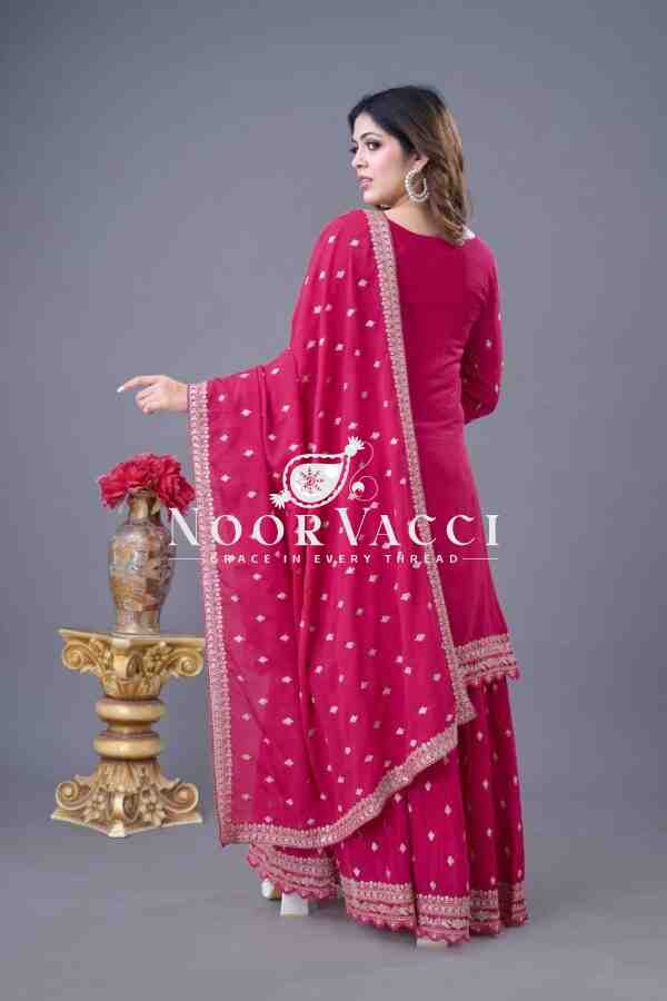 Designer Chinon Silk Top-Sharara & Dupatta Set with Embroidery Work - Image 5