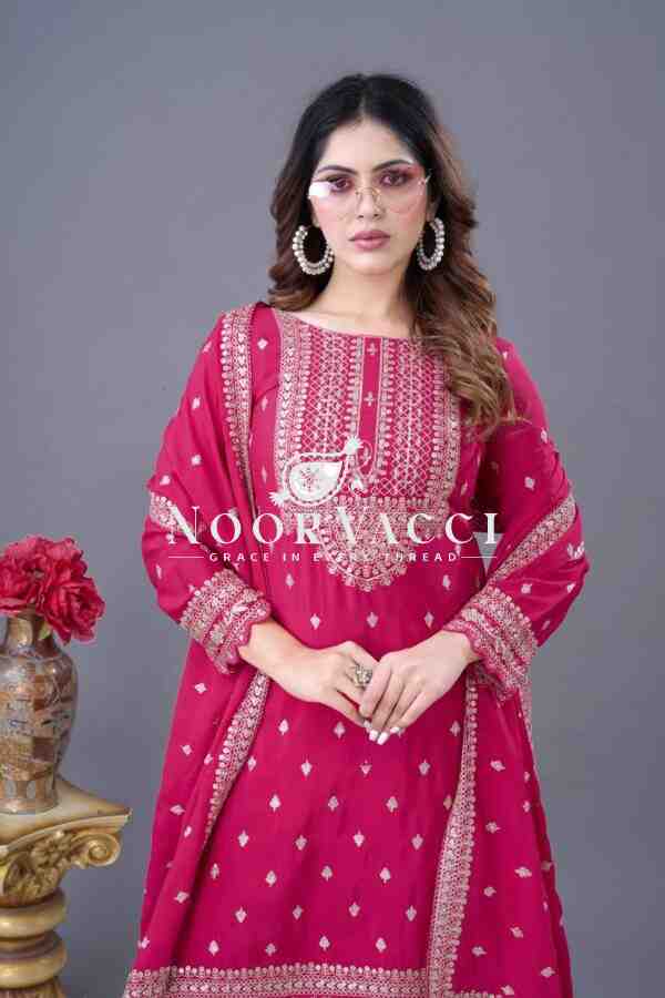 Designer Chinon Silk Top-Sharara & Dupatta Set with Embroidery Work - Image 3