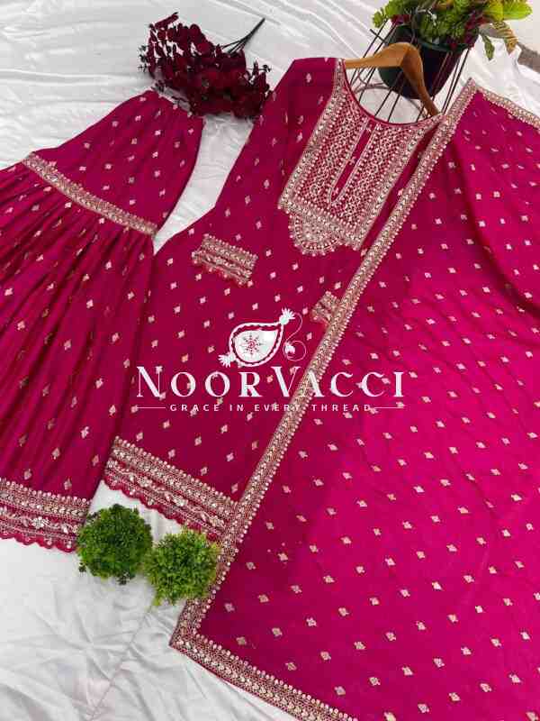 Designer Chinon Silk Top-Sharara & Dupatta Set with Embroidery Work - Image 7