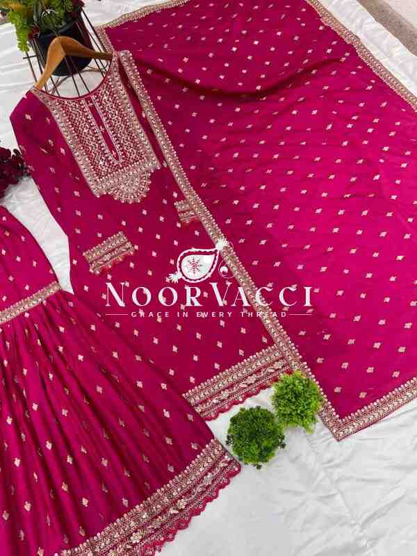 Designer Chinon Silk Top-Sharara & Dupatta Set with Embroidery Work - Image 6