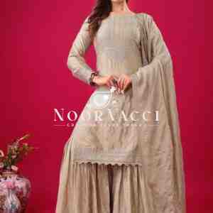 Designer Chinon Silk Top-Sharara & Dupatta Set with Embroidery Work