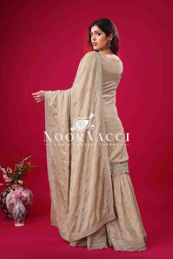Designer Chinon Silk Top-Sharara & Dupatta Set with Embroidery Work - Image 3