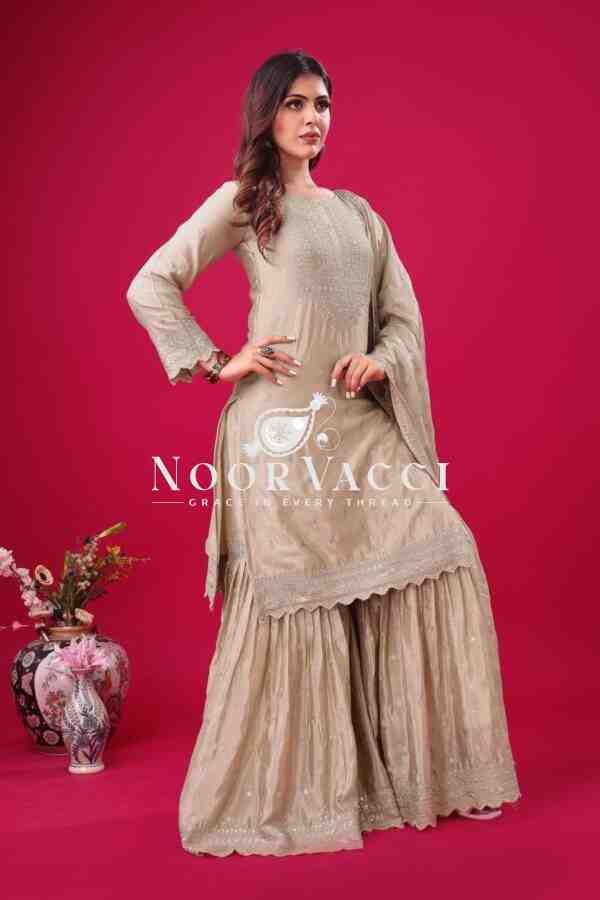Designer Chinon Silk Top-Sharara & Dupatta Set with Embroidery Work - Image 4