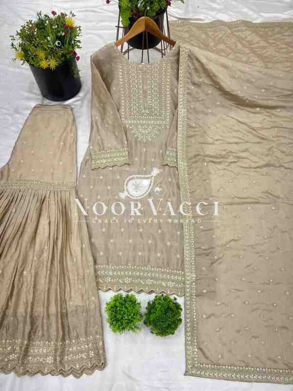 Designer Chinon Silk Top-Sharara & Dupatta Set with Embroidery Work - Image 5
