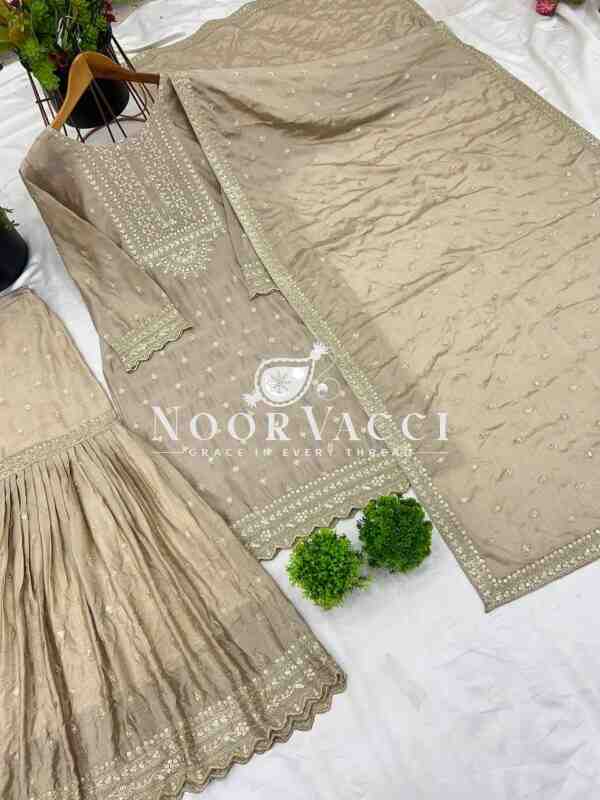 Designer Chinon Silk Top-Sharara & Dupatta Set with Embroidery Work - Image 6