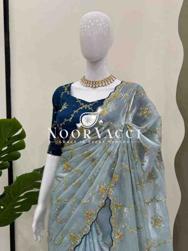 Designer Saree in Heavy Zimmy Chu Fabric with Thread & Sequence Work - Image 2