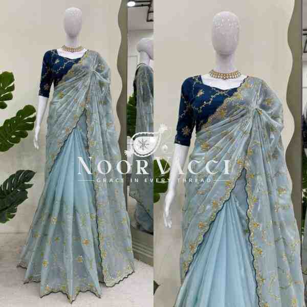 Designer Saree in Heavy Zimmy Chu Fabric with Thread & Sequence Work - Image 3