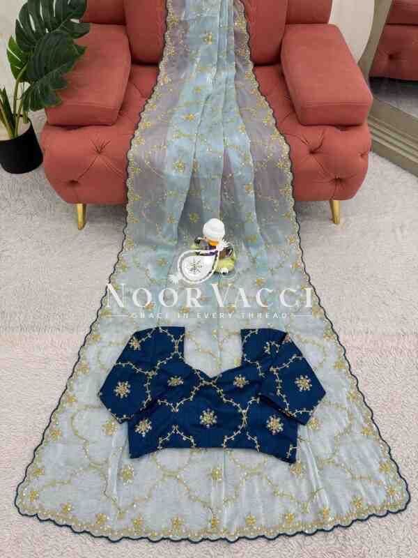 Designer Saree in Heavy Zimmy Chu Fabric with Thread & Sequence Work - Image 4