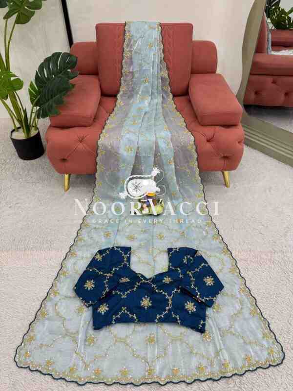 Designer Saree in Heavy Zimmy Chu Fabric with Thread & Sequence Work - Image 6