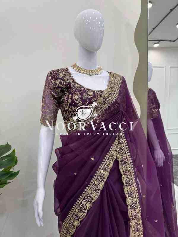 Heavy Organza Silk Saree with Thread & Sequence Embroidery - Image 4