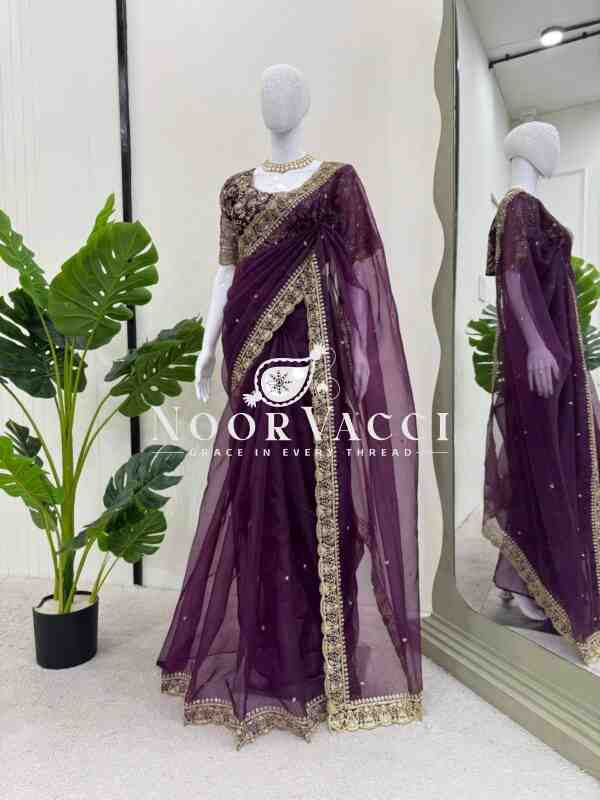 Heavy Organza Silk Saree with Thread & Sequence Embroidery - Image 5