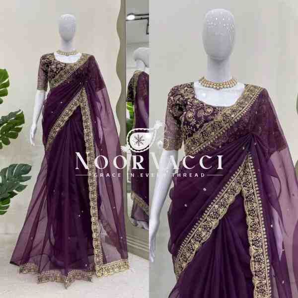 Heavy Organza Silk Saree with Thread & Sequence Embroidery - Image 3