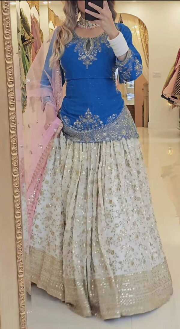 Shop Designer Heavy Chinon Silk Lehenga with Fancy Top & Net Dupatta - Image 2