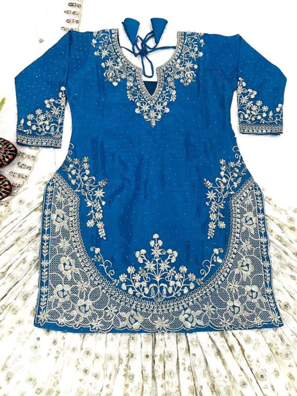 Shop Designer Heavy Chinon Silk Lehenga with Fancy Top & Net Dupatta - Image 5