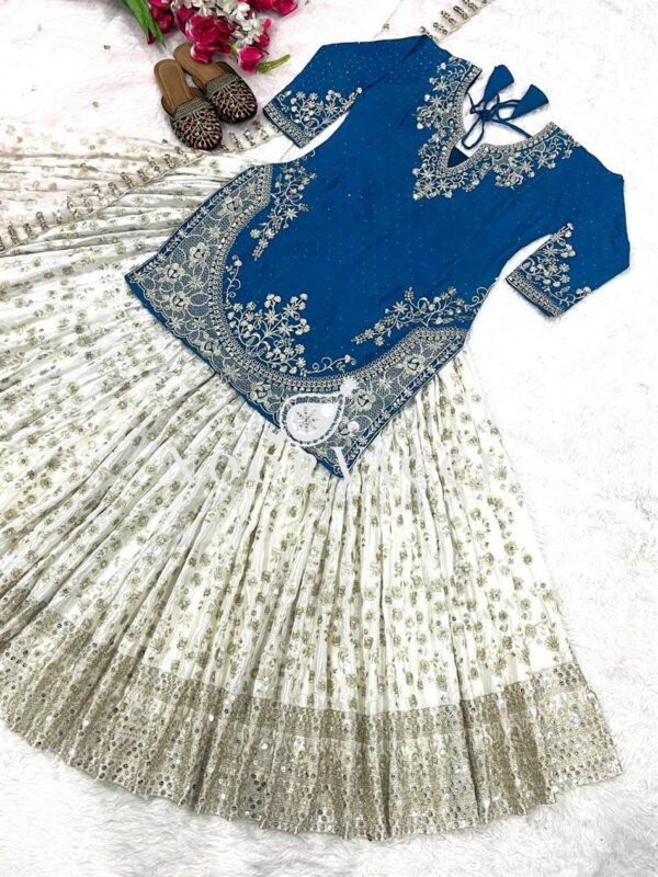 Shop Designer Heavy Chinon Silk Lehenga with Fancy Top & Net Dupatta - Image 6
