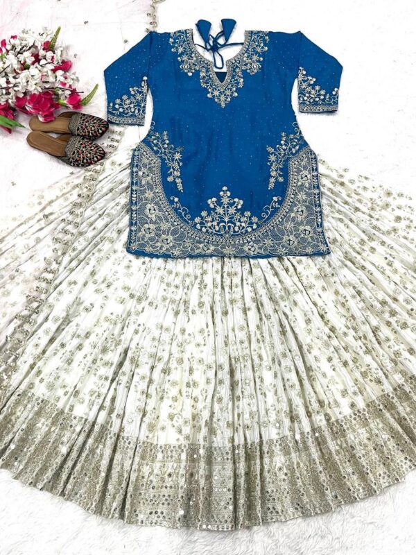 Shop Designer Heavy Chinon Silk Lehenga with Fancy Top & Net Dupatta - Image 8