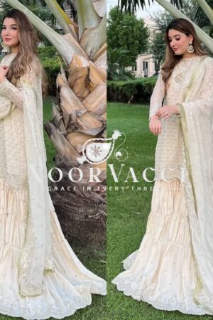 Shop Chinon Embroidered Sharara Plazo Set with Dupatta