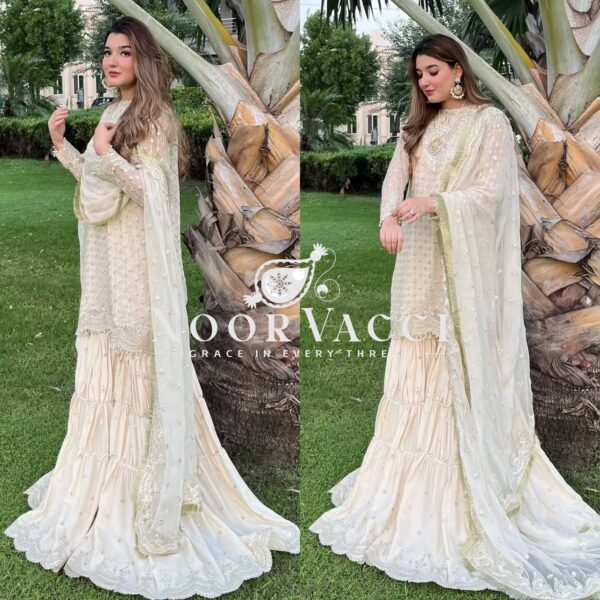 Shop Chinon Embroidered Sharara Plazo Set with Dupatta