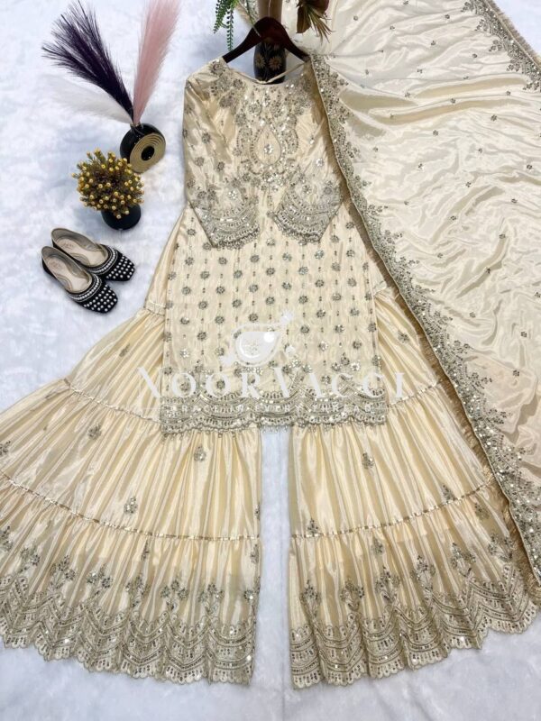 Shop Chinon Embroidered Sharara Plazo Set with Dupatta - Image 7