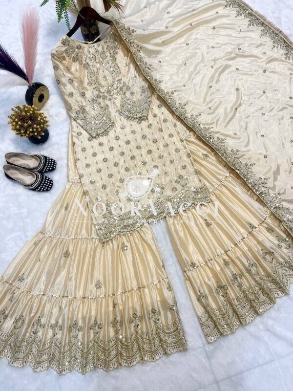 Shop Chinon Embroidered Sharara Plazo Set with Dupatta - Image 5