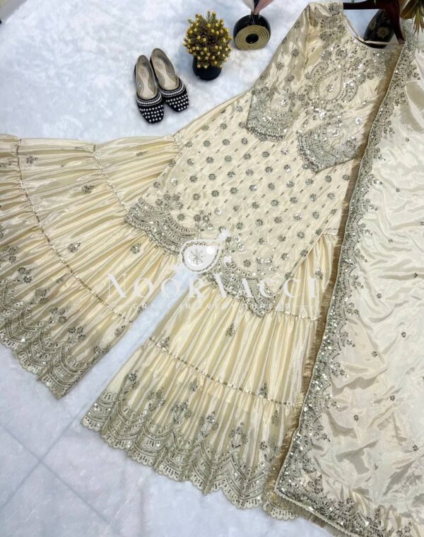 Shop Chinon Embroidered Sharara Plazo Set with Dupatta - Image 6
