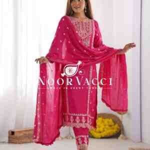 Heavy Chinon Silk Top-Bottom & Dupatta Set with Real Mirror Khatli Work