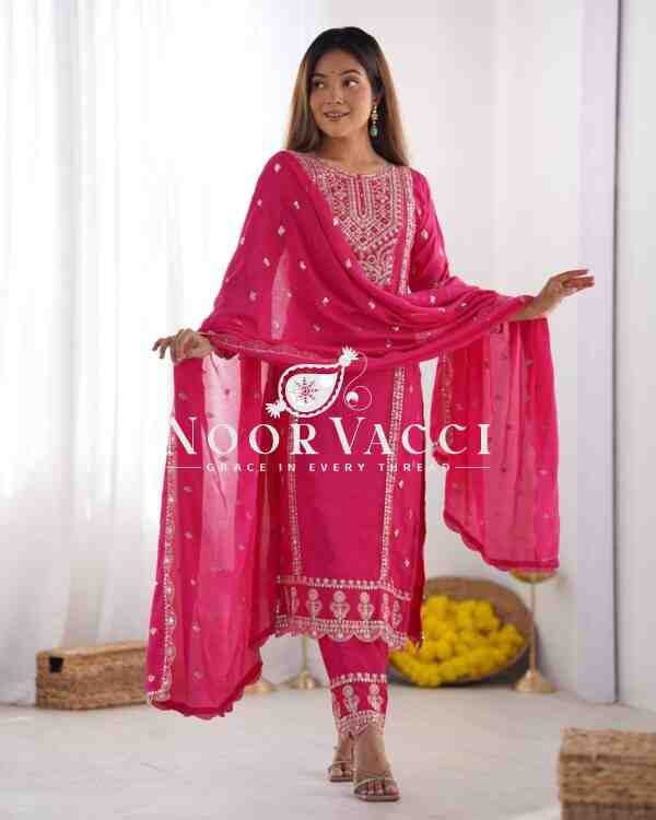 Heavy Chinon Silk Top-Bottom & Dupatta Set with Real Mirror Khatli Work