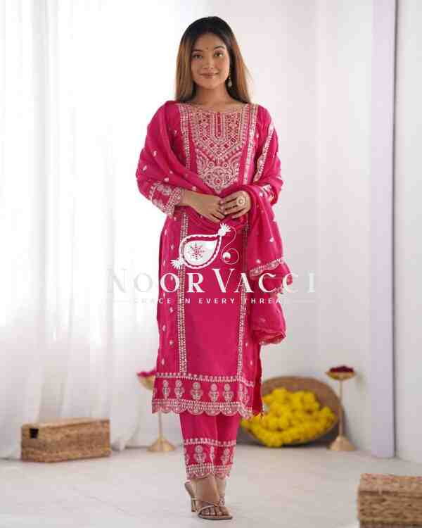 Heavy Chinon Silk Top-Bottom & Dupatta Set with Real Mirror Khatli Work - Image 2
